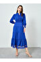 Women Blue Tiered Midi Dress with Lace Insert - 3