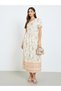 Women Orange Floral Print A-Line Midi Dress