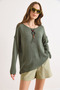 Women's Green Boat Neck Mercerized Collared Draped Knitwear Blouse Blz-19003209 - 4