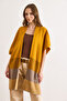Women's Mustard Zigzag Patterned Poncho Cardigan Hrk-19000422 - 2