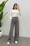 Women's Gray Elastic Waist Draped Pleated Detailed Tencel Relaxed Pants - 7
