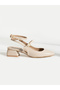 Women's Mary Janes Beige Patent Leather Open-Back Square Toe Buckled Short Block Heel Shoes - 3