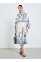 Women Bohemian Printed Belted Shirt Midi Dress