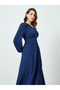 Women Blue Textured Balloon Sleeve Midi Dress - 2