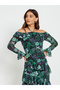 Women Green Printed Ruffle Detail Maxi Dress - 2