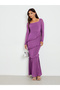 Women Purple Ruffled Detail Maxi Dress