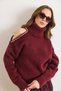 Women's Burgundy Turtleneck Shoulder Pearl Detailed Knitwear Sweater Kzk-19001143 - 3