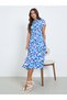 Women Blue Floral Print Shirt Midi Dress