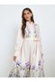 Women Peach Floral Print Long Sleeve A-Line Maxi Dress - 2