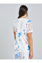 Women's Floral Printed Irregular Neck with Button Short Sleeve with Lace Detail Top - 4