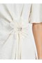 Women Cream Embellished Bell Sleeve A-Line Midi Dress - 4