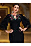 Women Black Rhinestone Embellished Bodycon Maxi Dress - 5