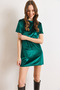 Women's Emerald Green Crew Neck Basic Mini Velvet Dress Elb-19002304 - 4