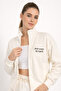 Women's Ecru Zippered Sweat Jacket – Regular Fit Casual Sports Sweatshirt