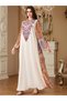 Women Embellished Faux Pearl Notch Neck Jalabiya - 6