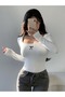 Women's Ribbon Printed Long Sleeve Low-Cut Collar Combed Cotton Bodysuit - 3
