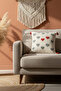 In-Line Hearts Patterned Punch Embroidered Tasseled Throw Pillow Cover 42X42 cm - Gray Red Decorative Pillow - 4