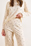 Women's Beige Heart 100% Cotton Long Sleeve Pajama Set Pjm-00000024 - 4