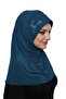 Tactical Stone Handcrafted Bead Embroidered Petrol Color Ready Turban Hijab Bonnet Prayer Cloth - 2