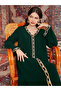 Women Dark Green Embroidered A-Line Jalabiya - 3