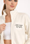 Women's Ecru Zippered Sweat Jacket – Regular Fit Casual Sports Sweatshirt - 3