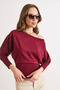 Women's Burgundy Boat Neck Slim Knitwear Sweater Kzk-19001160 - 3
