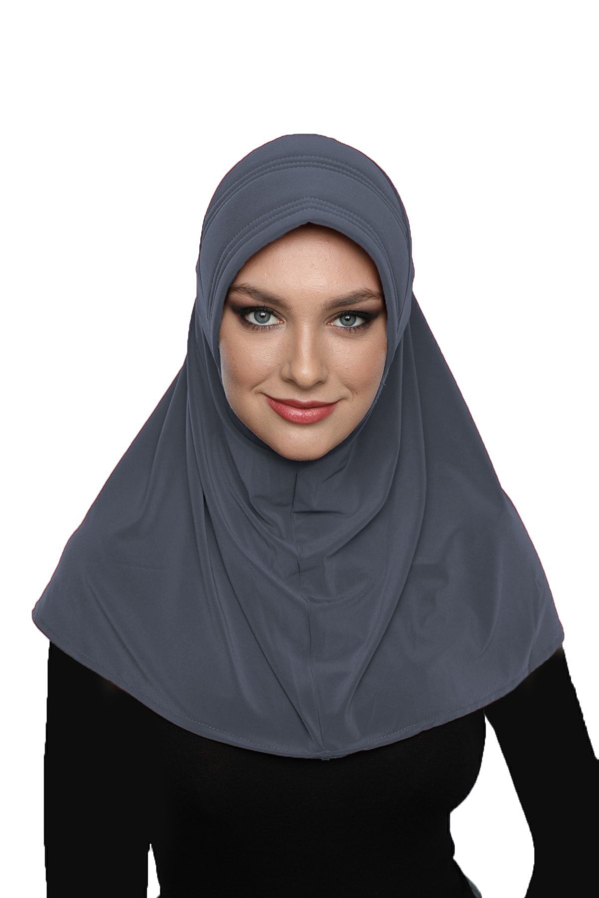 Takmatik Plain Dark Gray Ready-To-Wear Turban Hijab Pool Cap Suitable for Medical Use Prayer Cover - 7