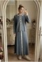 Women's Polo Collar Full Buttoned Knitwear Dress with Contrast Stripe Detail