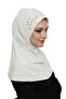 Tactical Stone Handcrafted Bead Embroidered Cream Ready-made Turban Hijab Bonnet Prayer Cover - 7