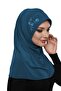 Tactical Stone Handcrafted Bead Embroidered Petrol Color Ready Turban Hijab Bonnet Prayer Cloth - 4