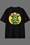 Cactus Man Design Back Printed Black Oversize t Shirt