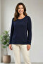 Women's Plus Size Lycra Crew Neck Honeycomb Textured Soft Sweater Mom Blouse