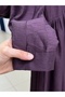Açılay Gold Buttoned Half-Pleated Dress-Şa1146 Plum - 4