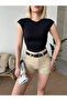Women's Black Crew Neck Lined Polyamide Elastane Basic Blouse - 3
