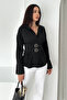 Women's Belt Detail Buckled Shirt – Brown Frame - 4