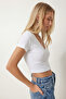 Drawstring Detailed Ribbed Knitted Blouse Lex0001 White - 3