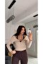 Beige Boat Neck Zippered Stretchy Blouse - 5