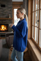 Women's Cobalt Blue Apaş Polo Collar S-M-L Matching Oversize Long Tunic Knitwear Sweater - 3