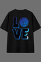 تي شيرت أسود كبير الحجم بتصميم Love Volleyball مطبوع من الخلف