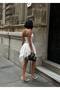 Women's White Chest Tie Detailed Satin Mini Dress with Layered Skirt Yel221782 - 4