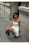 Women's White Chest Tie Detailed Satin Mini Dress with Layered Skirt Yel221782 - 3