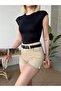 Women's Black Crew Neck Lined Polyamide Elastane Basic Blouse