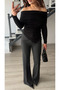 Black Asymmetrical Cut Madonna Collar Blouse - 5