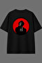 Man in Hat Design Back Printed Black Oversize T-Shirt