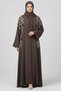 Luxury Dark Brown 2 Piece Abaya Set With Inner Leaf Embroidery Modern Modest Wear Women Dress - 5