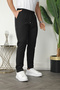 Men's Regular Fit Elastic Waist Lace-Up Jogger Black Trousers Relaxed Fit Side Pockets - 2