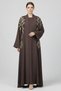 Luxury Dark Brown 2 Piece Abaya Set With Inner Leaf Embroidery Modern Modest Wear Women Dress