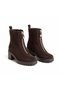 Brown Velvet Women's Thick Heeled Boots with Metal Zipper on the Front