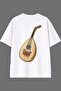 Saz Drawing Design Back Printed White Oversize T-Shirt