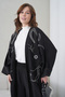 Women's Front Embroidered Beaded Linen Kimono Cardigan and Pants Top and Bottom Set